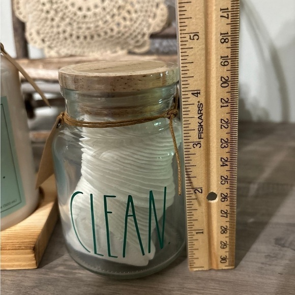 Rae Dunn Pump SOAP & LOTION on Wood Tray and CLEAN Cotton Pads Glass Jar Bundle - Picture 10 of 12